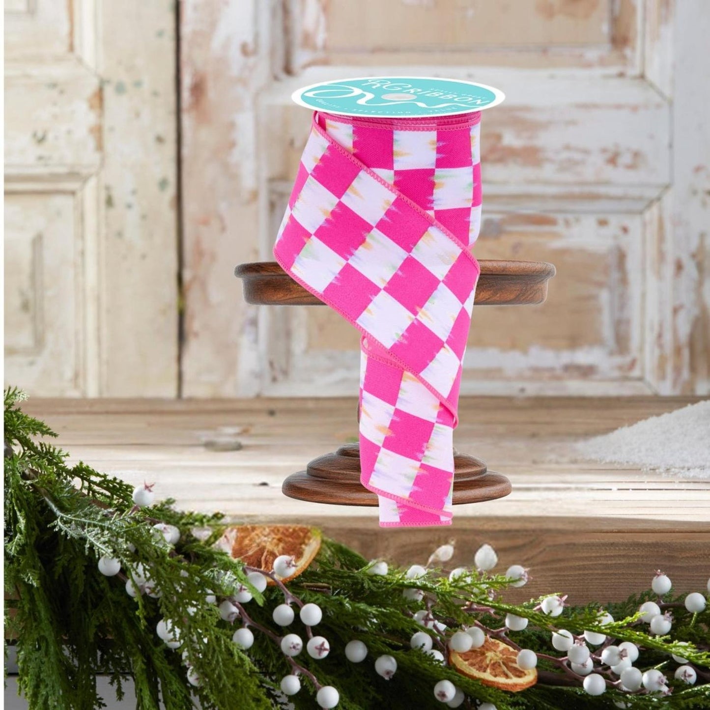 2.5" Bold Antique Checkerboard Ribbon: Hot Pink (10 Yards)