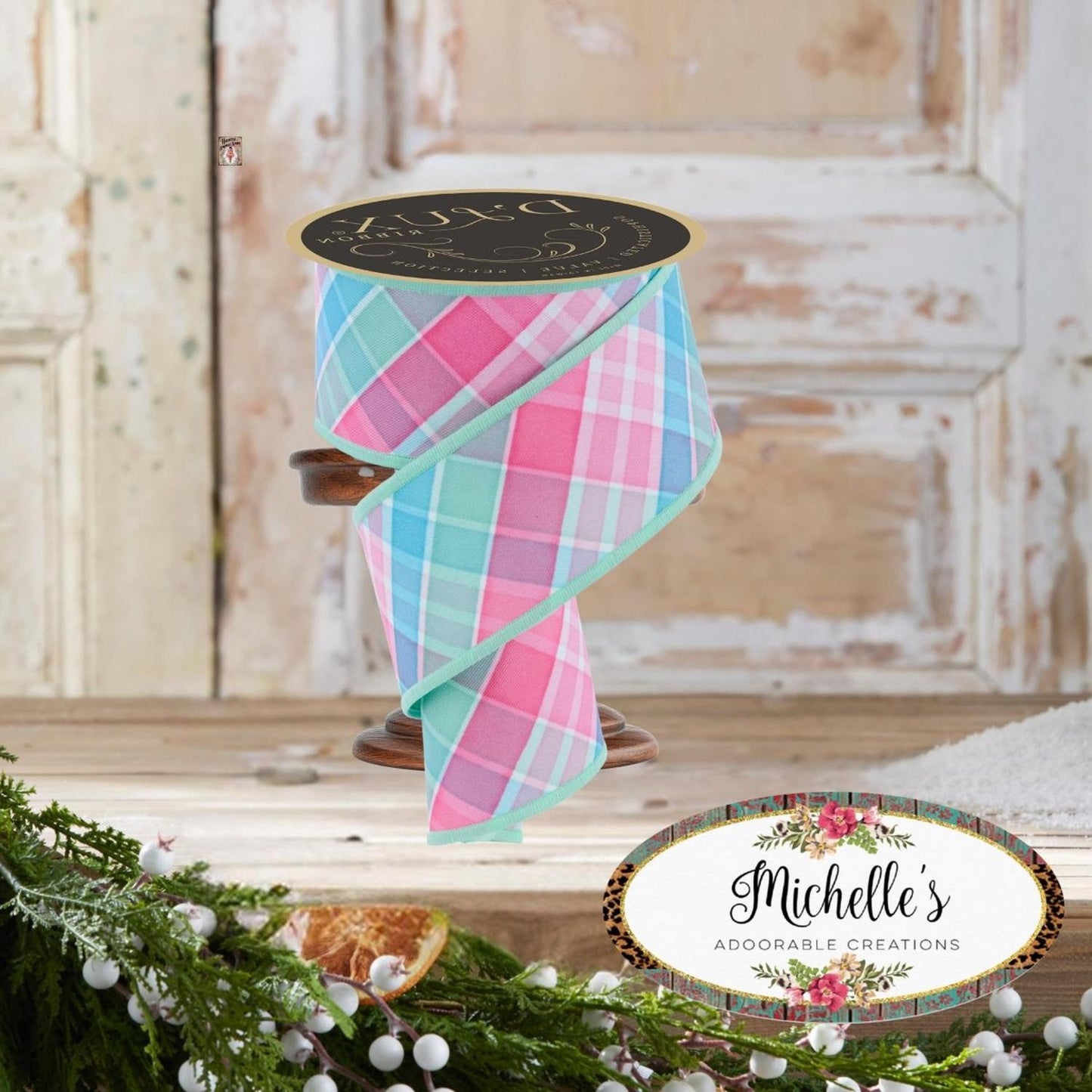 2.5" Bold Plaid Fused Ribbon: Light Teal (10 Yards)