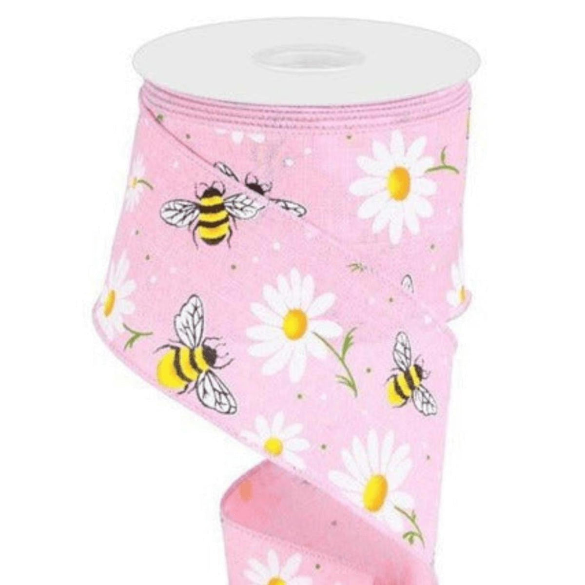 2.5" Bumble Bee Daisy Ribbon: Light Pink (10 Yards)