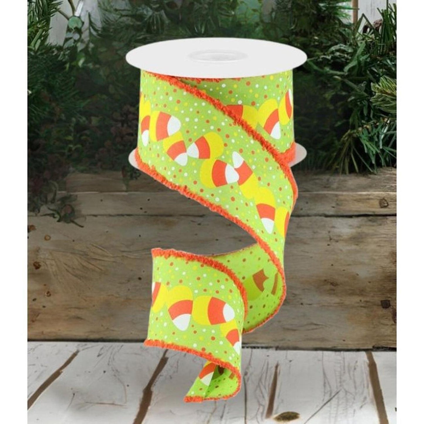 2.5" Candy Corn Drift Edge Ribbon: Lime (10 Yards)