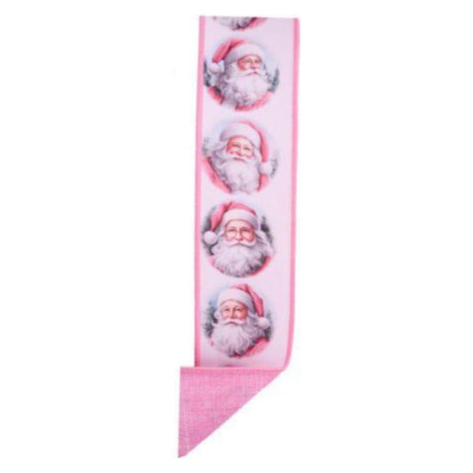 a pink ribbon with a santa claus design