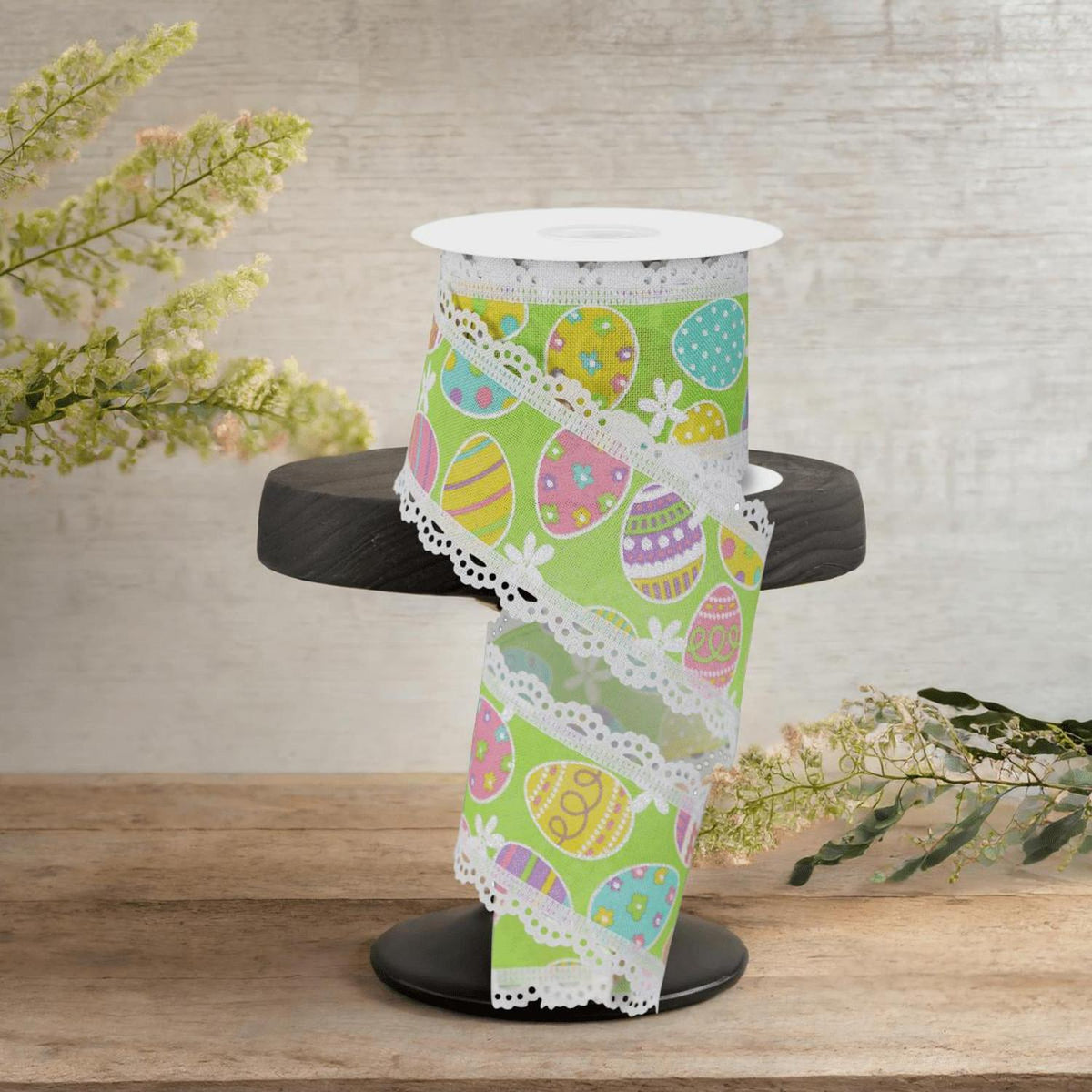 2.5" Easter Egg Lace Ribbon: Green (10 Yards)