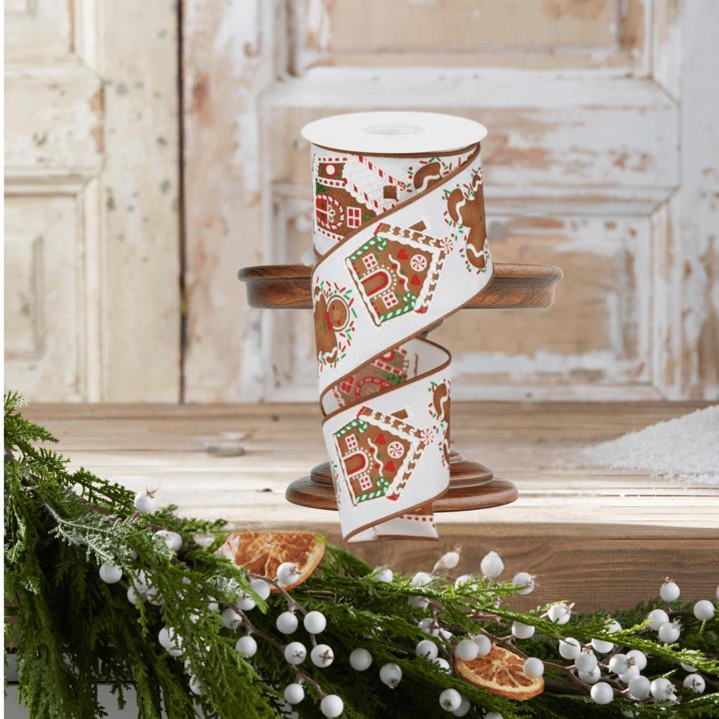 2.5" Gingerbread Sprinkles Ribbon: White (10 Yards)