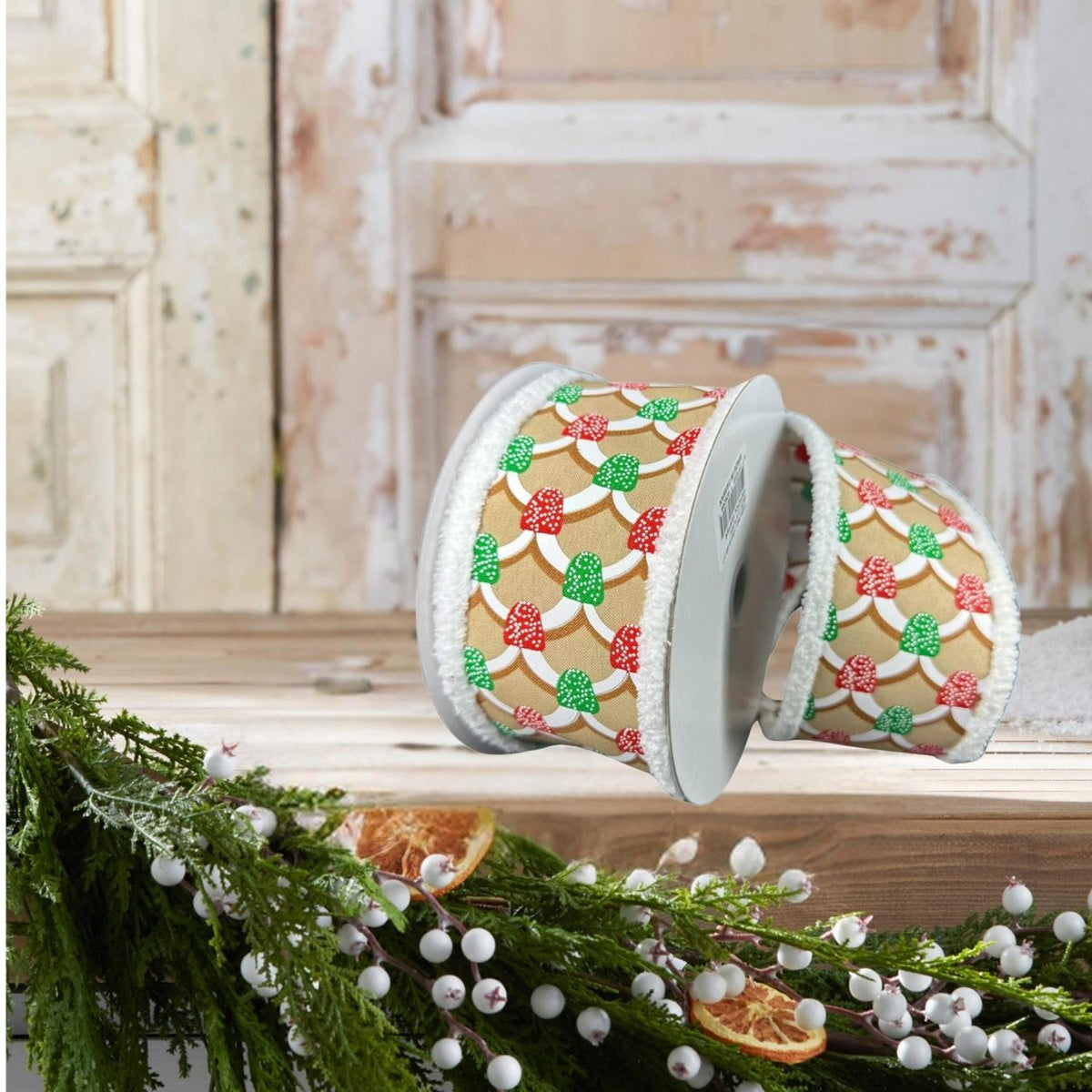 2.5" Gumdrop Gingerbread Roof Drift Ribbon: Red/Green (10 Yards)