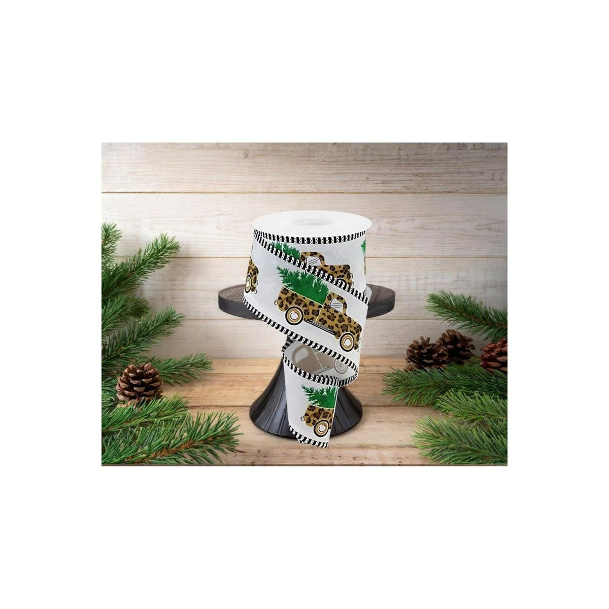 2.5" Leopard Snow Striped Edge Ribbon: White (10 Yards)