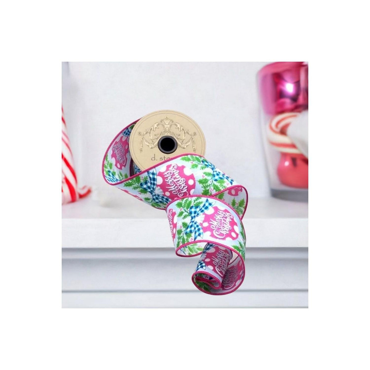 2.5" Merry Christmas Ornament Pink/Blue (10 Yards)