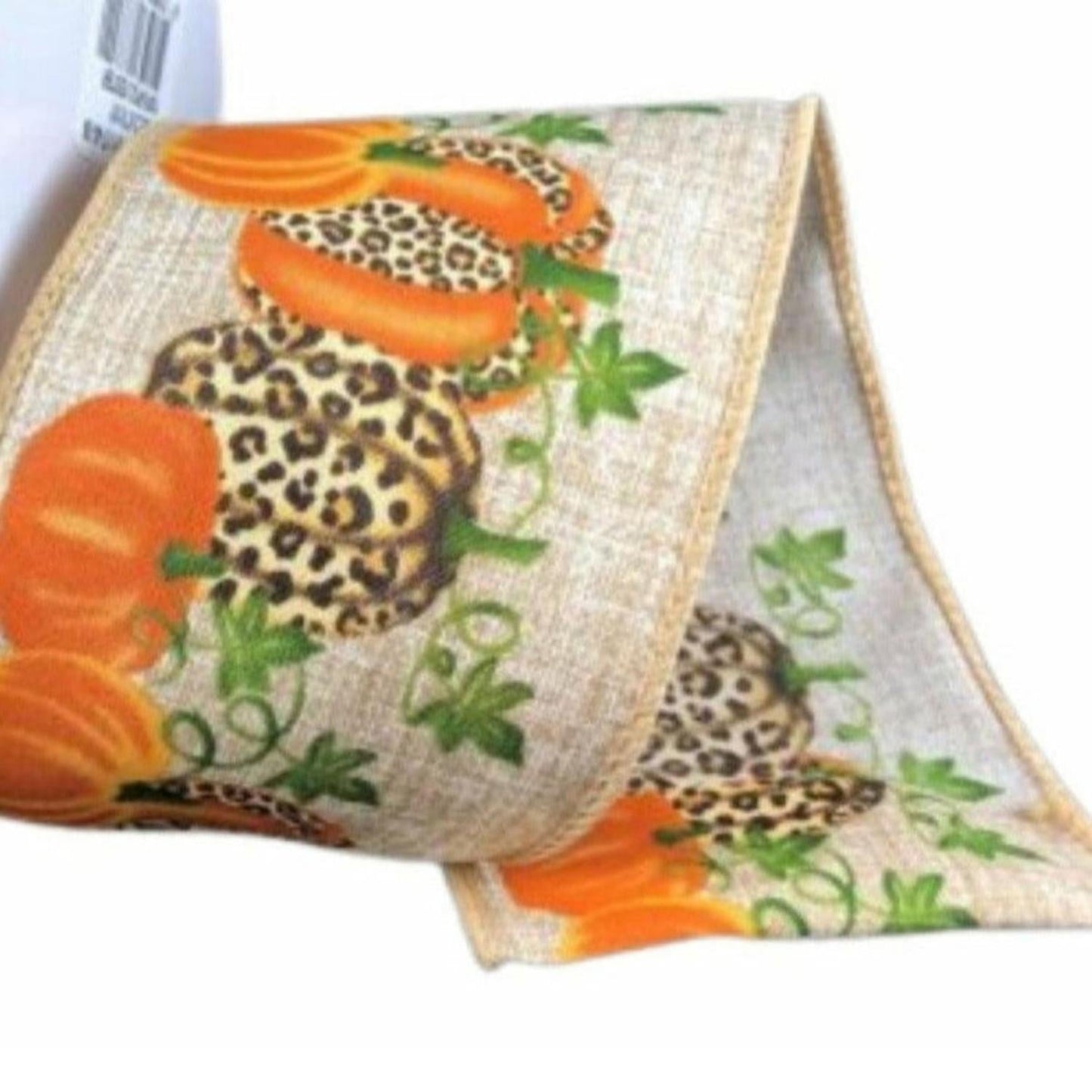 2.5" Natural Linen Cheetah Pumpkin Ribbon: Orange (10 Yards)
