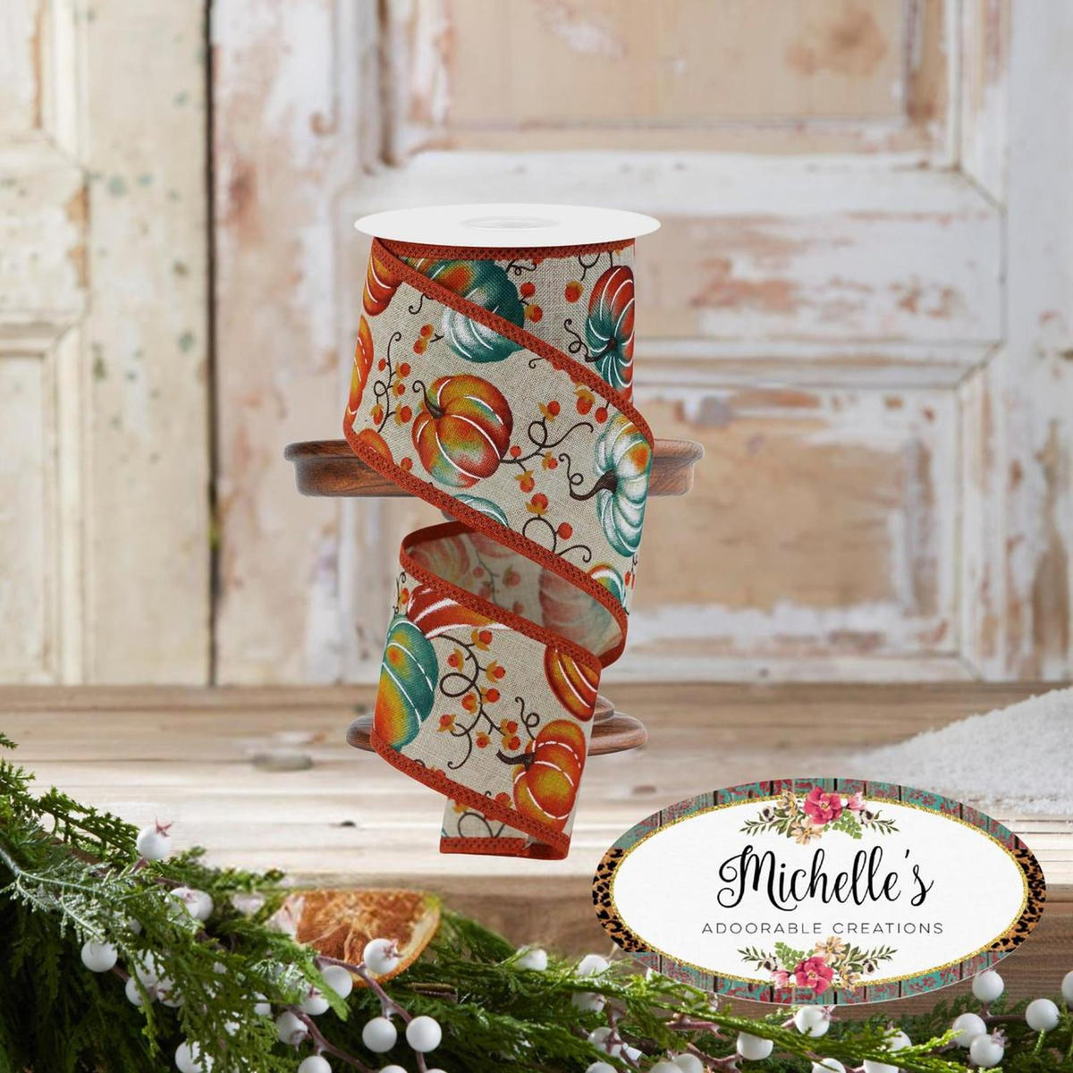 2.5" Pumpkins Bittersweet Ribbon: Light Natural (10 Yards)