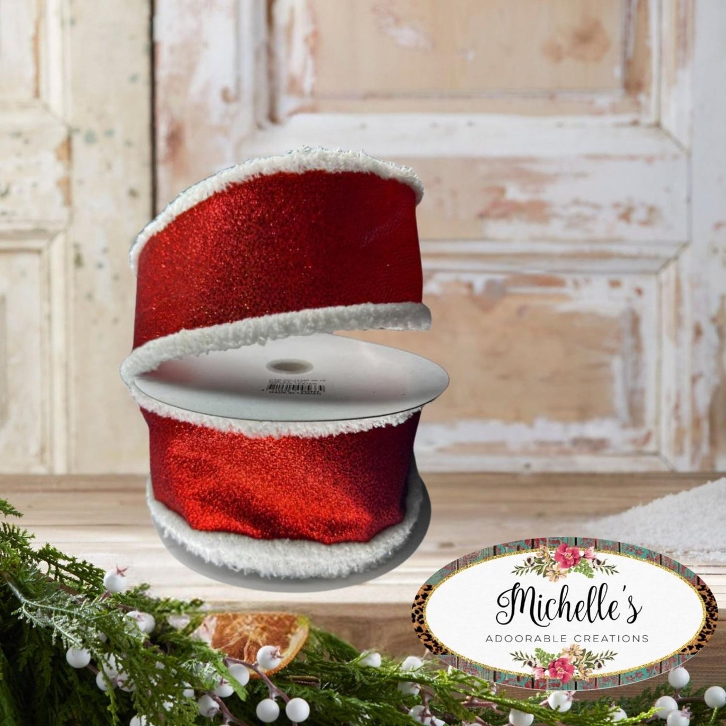 2.5" Snow Edge Satin Glitter Ribbon: Red (10 Yards)