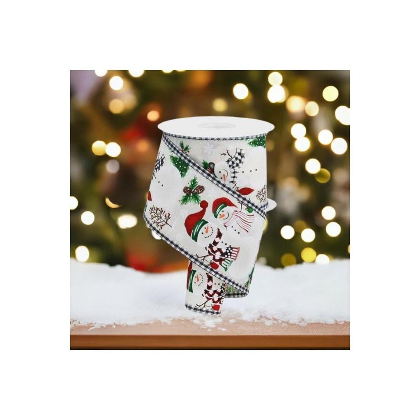 2.5" Snowman Ornaments Gingham Ribbon: Ivory (10 Yards)