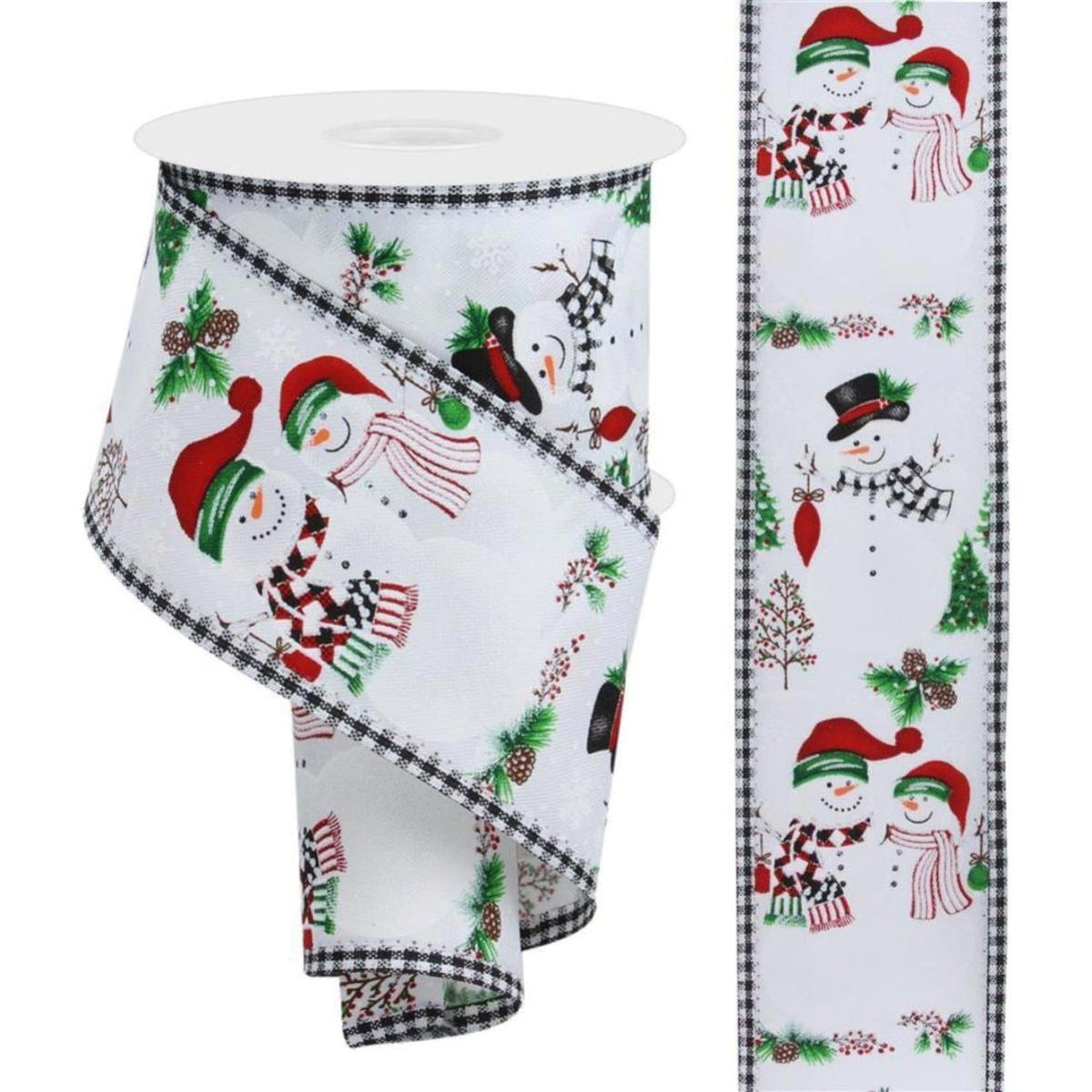 2.5" Snowman Ornaments Gingham Ribbon: White (10 Yards)
