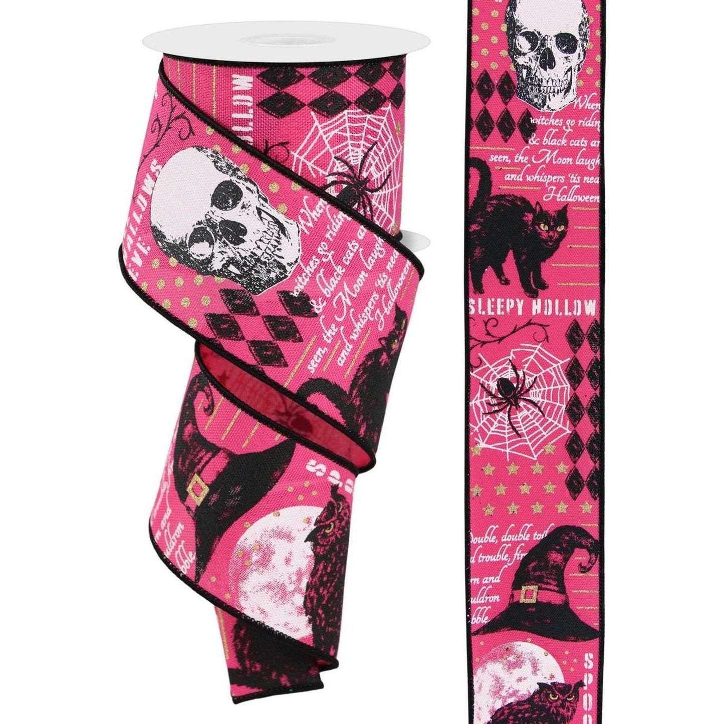 2.5" Vintage Halloween Ribbon: Pink (10 Yards)