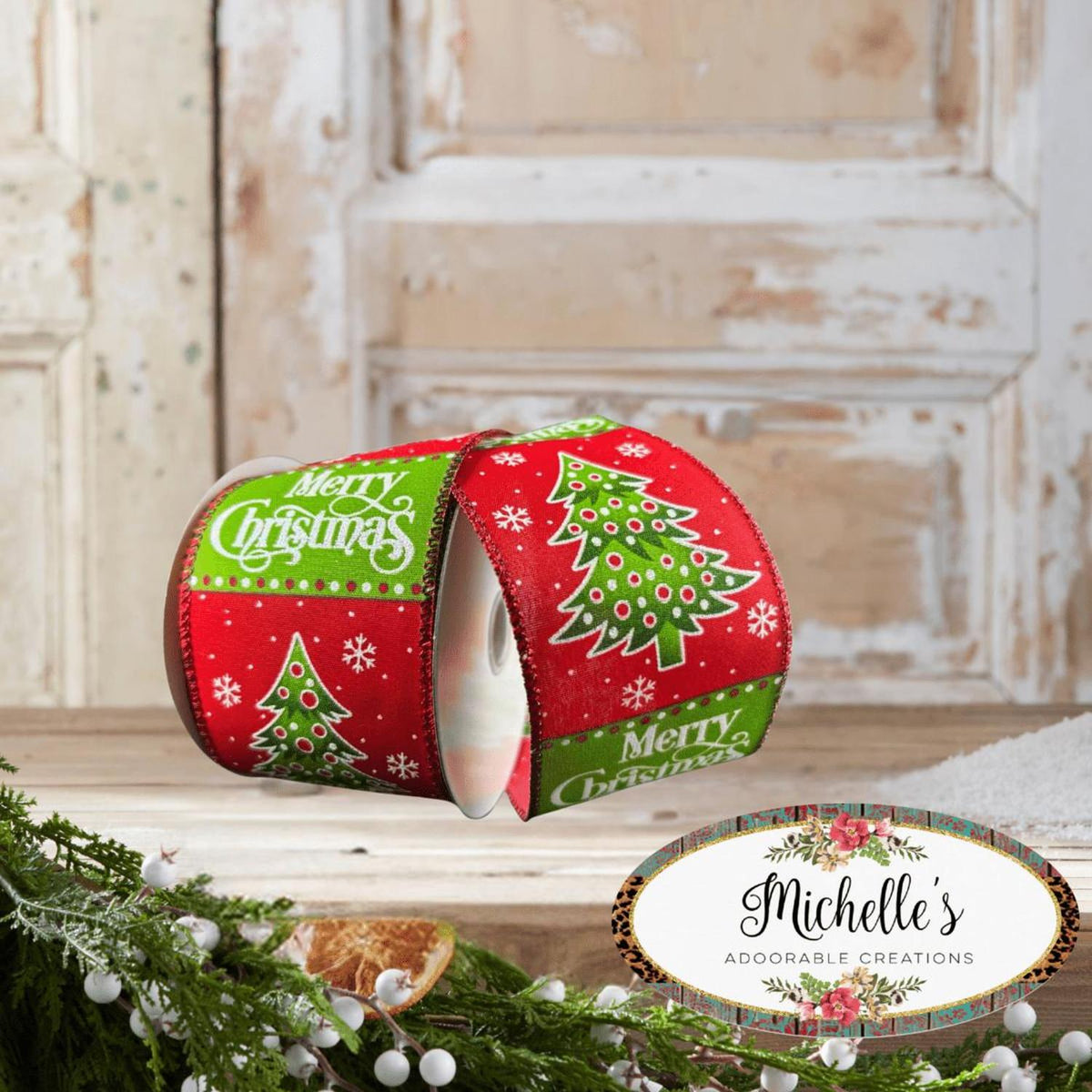 2.5" Whimsy Merry Christmas Ribbon: Red (10 Yards)