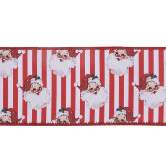 a red and white striped ribbon with santa claus images