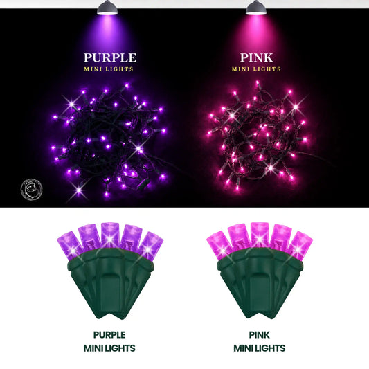 LED Mini Lights 5MM Purple Twinkle Green Wire 6" Spacing