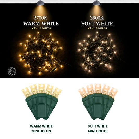 LED Mini Lights 5MM Warm White Static Green Wire - 6" Spacing
