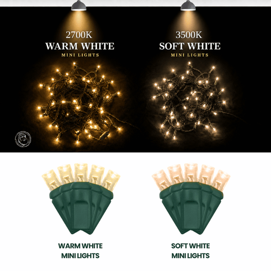LED Mini Lights 5MM Warm White Static Green Wire 4" Spacing