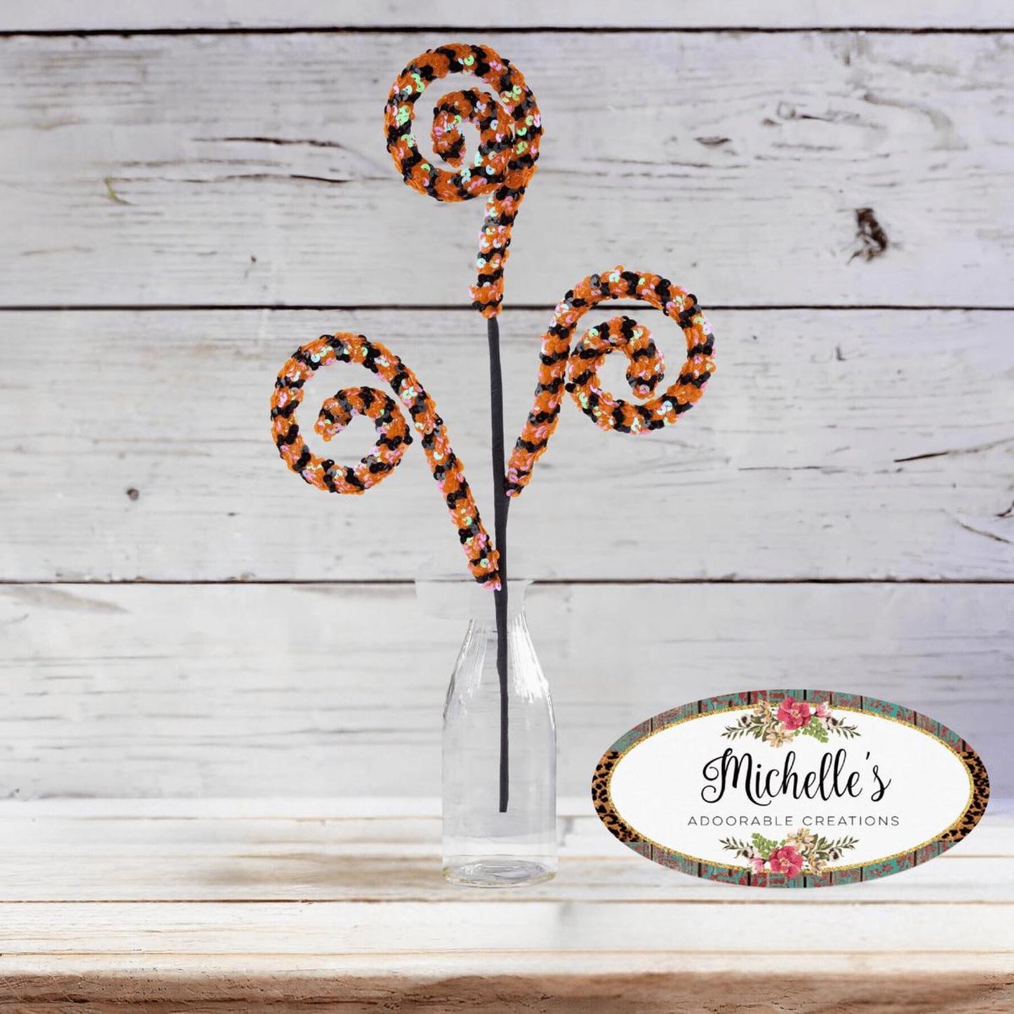 30" Sequin Stripe Spiral Spray: Orange & Black