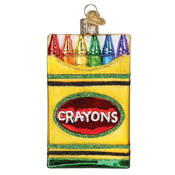 a christmas ornament with crayons in a box