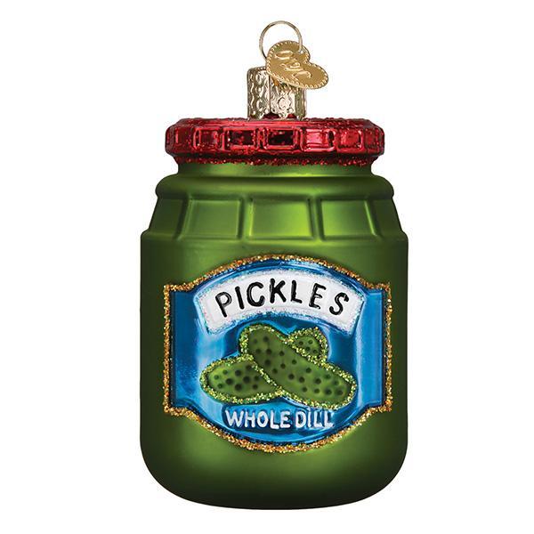a green jar with a pickle jar on it