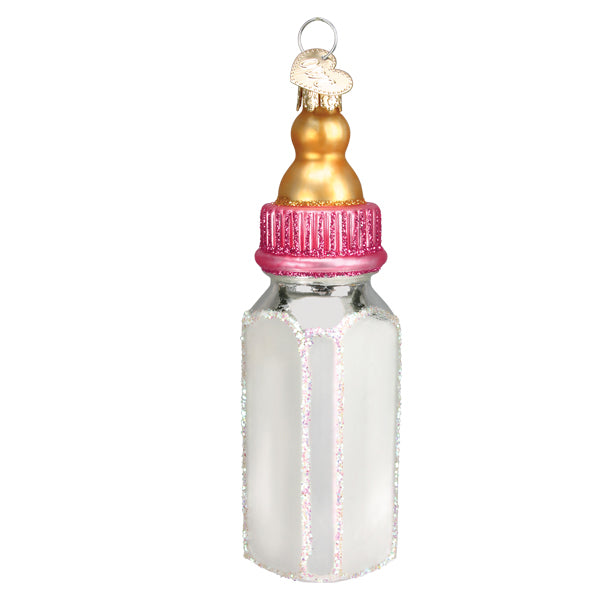 a silver bottle with a pink cap