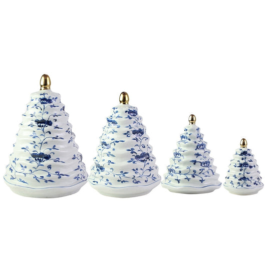 a group of white and blue objects