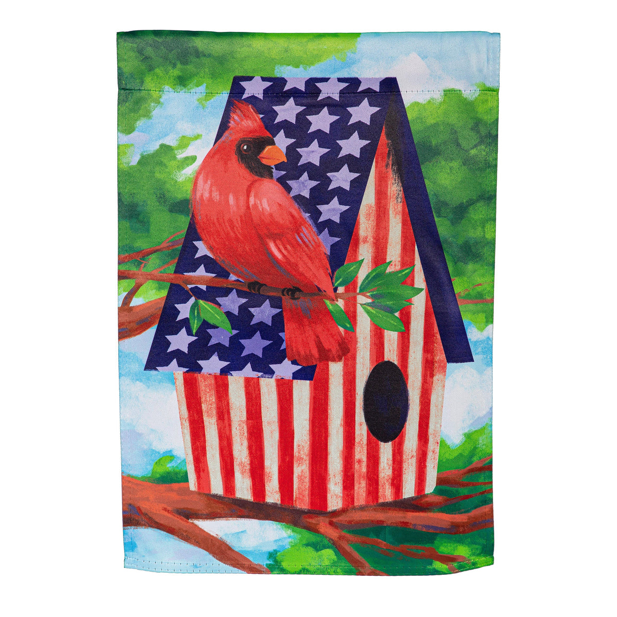 Patriotic Cardinal Birdhouse Suede Garden Flag