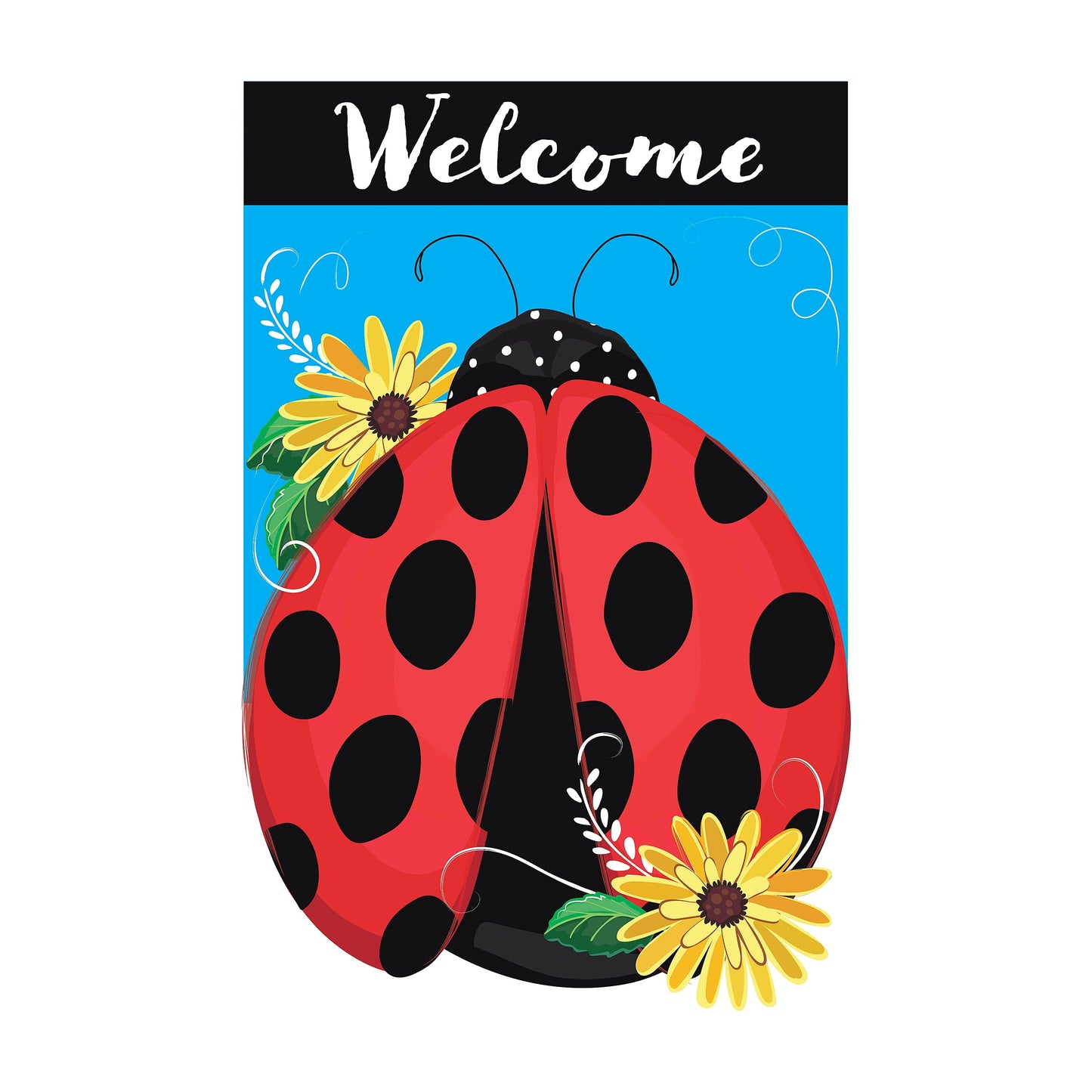 Ladybug Welcome Applique House Flag