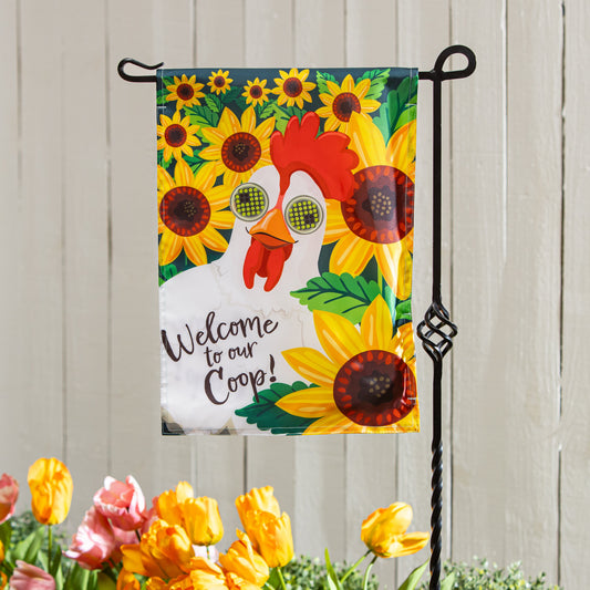 Animated Welcome To Our Coop Applique Lighted Garden Flag
