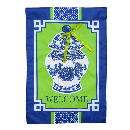 Chinoiserie Welcome Applique Garden Flag