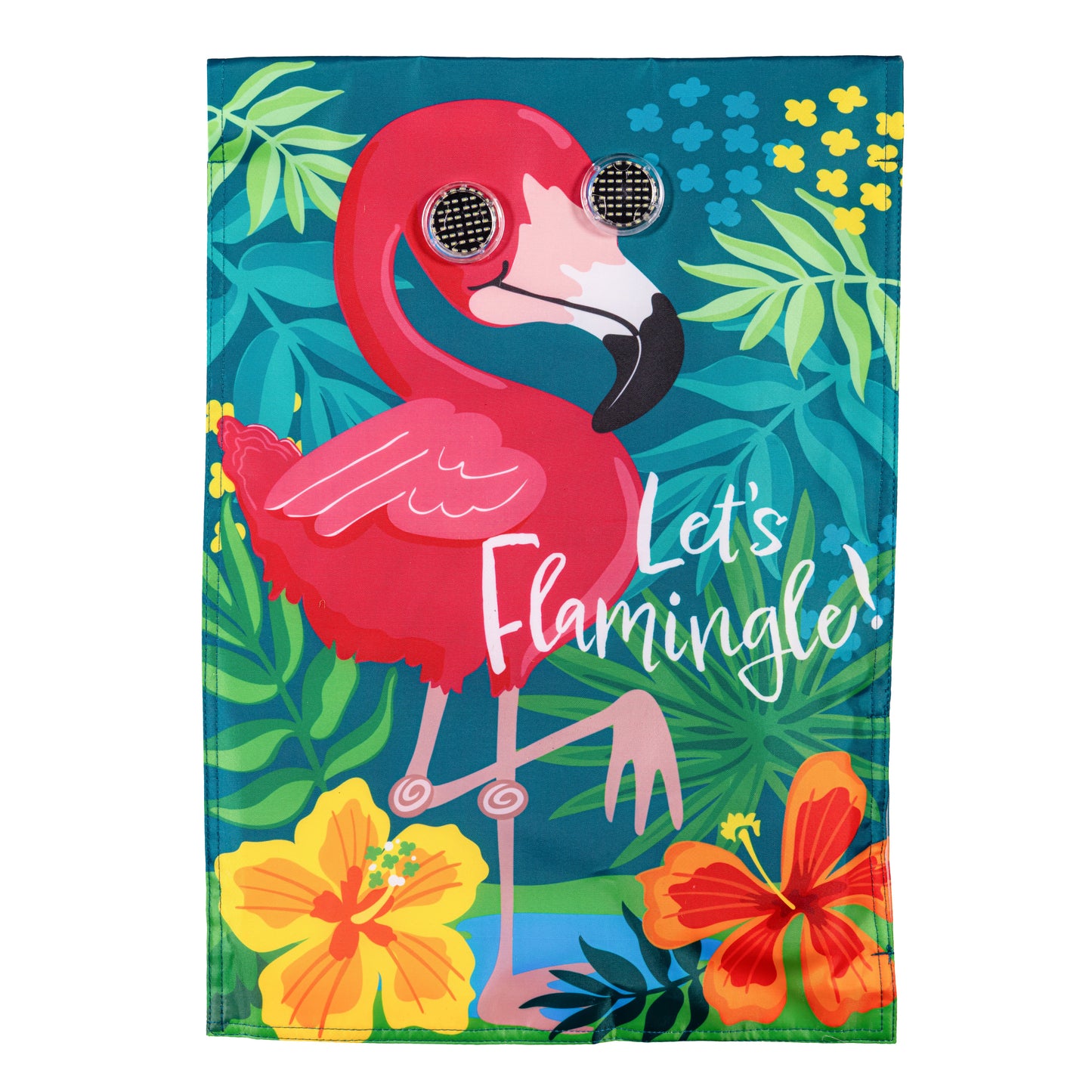 Animated Let's Flamingle Applique Lighted Garden Flag