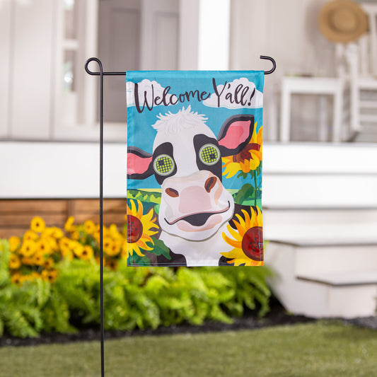 Animated Welcome Y'all Cow Applique Lighted Garden Flag