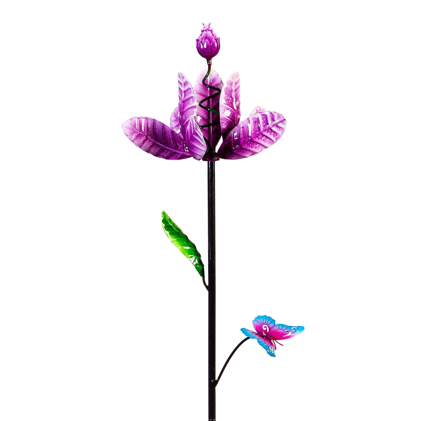 Metal Wind Spinner, Spinning Flower, Purple, 48"H