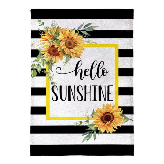 Hello Sunshine Plaid Burlap Garden Flag