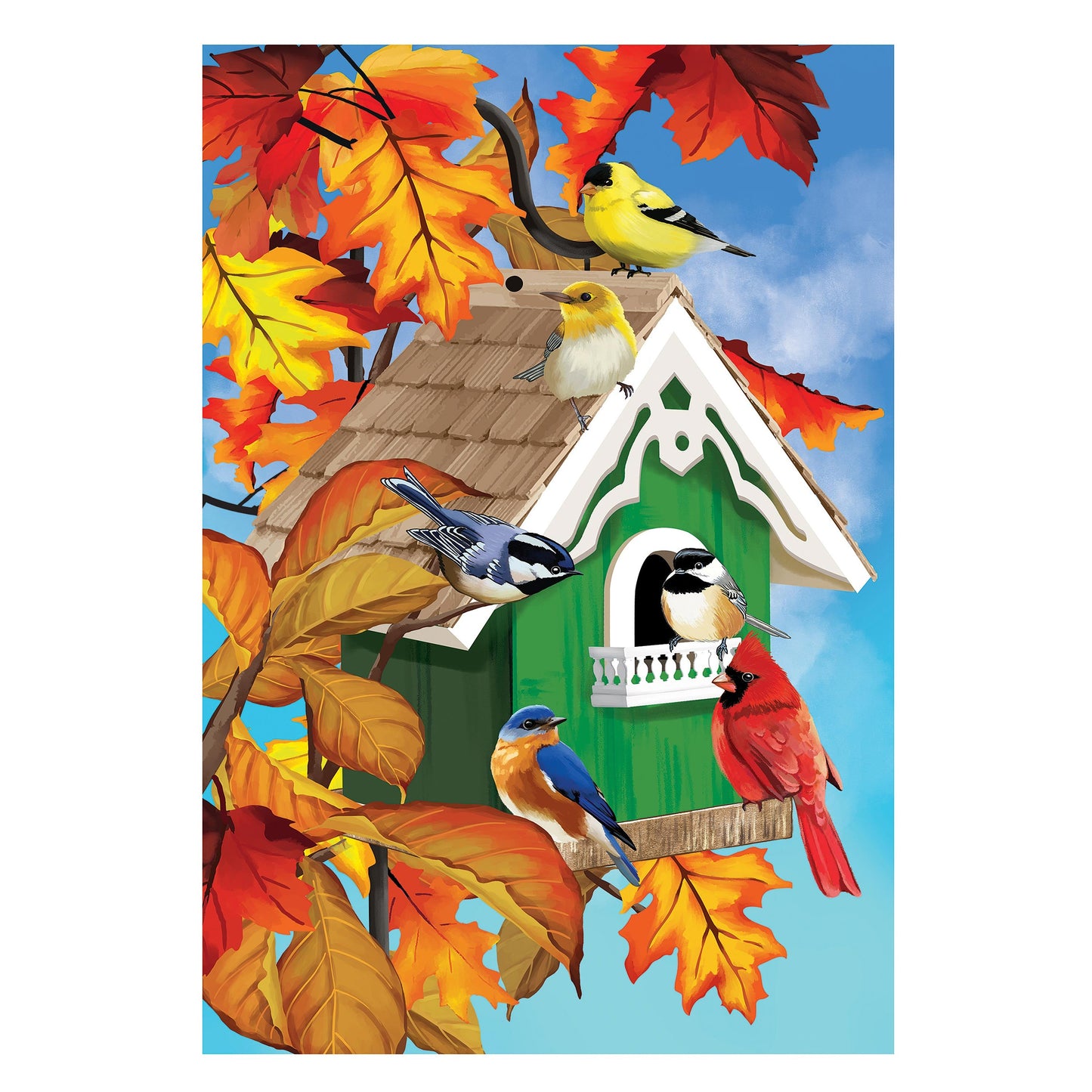 Colorful Bird House Suede Garden Flag