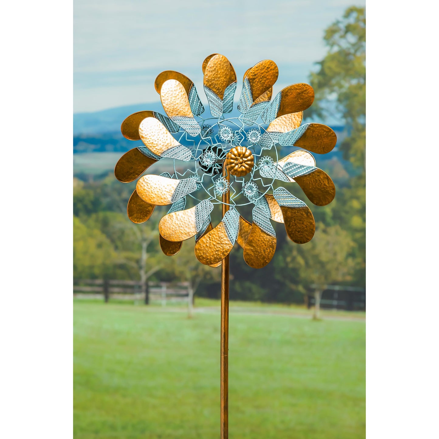 75" H Wind Spinner, Copper and Verdigris Paddles