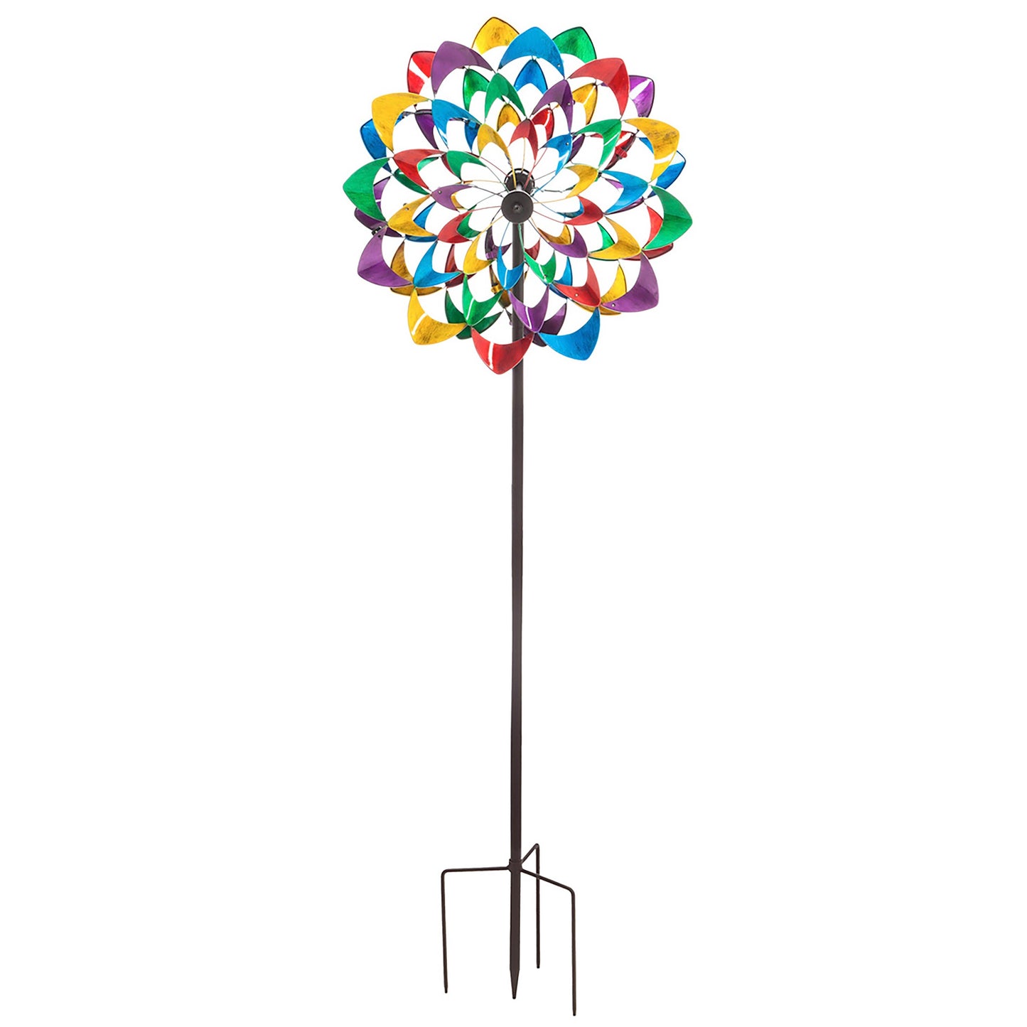 84"H Wind Powered Lighted Wind Spinner, Multicolor Flower
