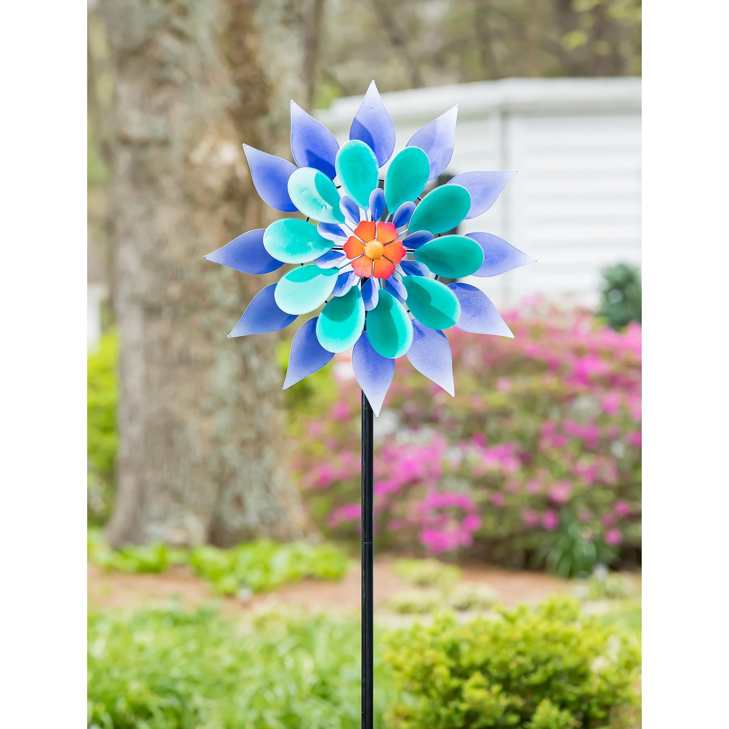 75" wind spinner, purple and blue flower