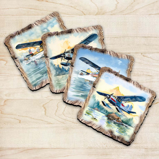 Airplanes Wooden Cork Coasters Gift Set of 4 by Nature Wonders Nature Wildlife Decor - 95403C-S4