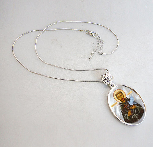 Our Lady of Perpetual Help Silver Plated Mother of Pearl Necklace Jewelry - 43024