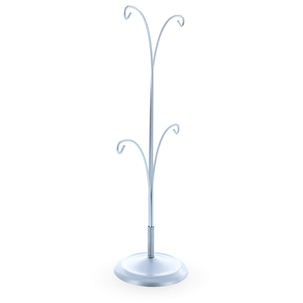 4-Arm Tree Branch Silver Metal Ornament Display Stand 12 Inches