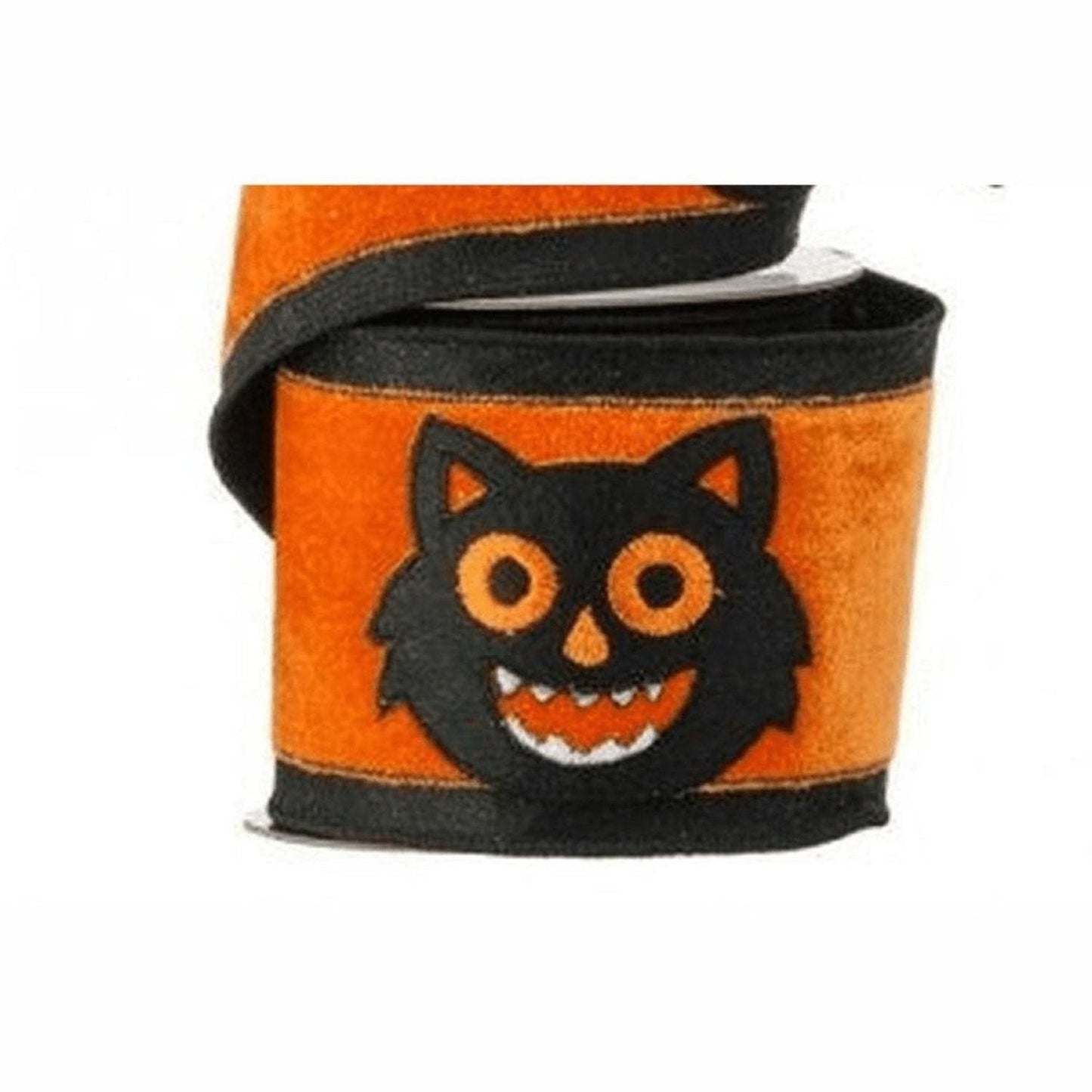 4" Black Cat Bat Velvet Ribbon: Orange (5 Yards)