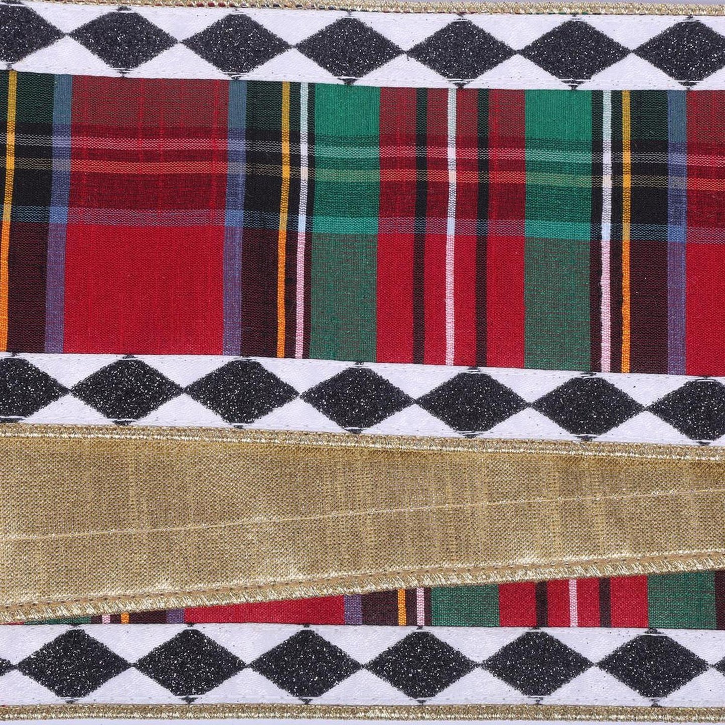 4" Multi Tartan Black White Diamond Ribbon (10 Yards)