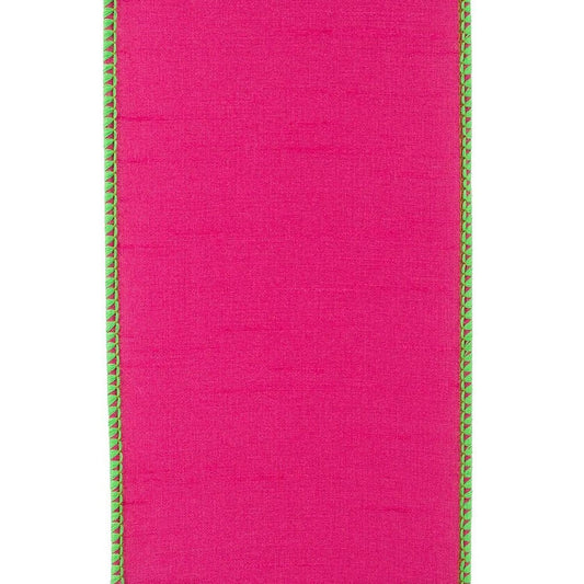 4" Dupioni Color Ribbon: Fuchsia/Lime (10 Yards)