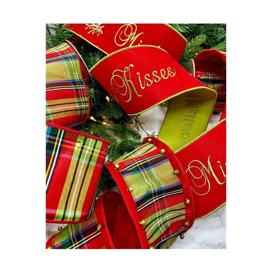 4" Embroidery Mistletoe Kisses Felt Ribbon: Red (5 Yards)