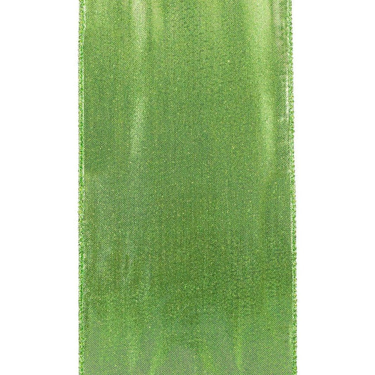 4" Glitter Metallic Shiny Back Ribbon: Lime Green (10 Yards)