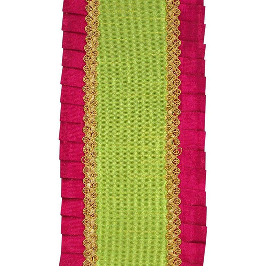 4" Metallic Pleated Dupioni Ribbon: Lime/Fuchsia (5 Yards)