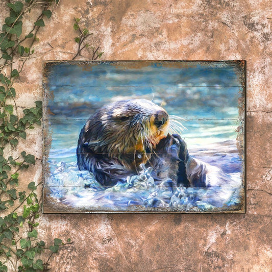 Otter Wooden Coastal Wall Art by Nature Wonders - Coastal Sea-Life Decor - 95239B