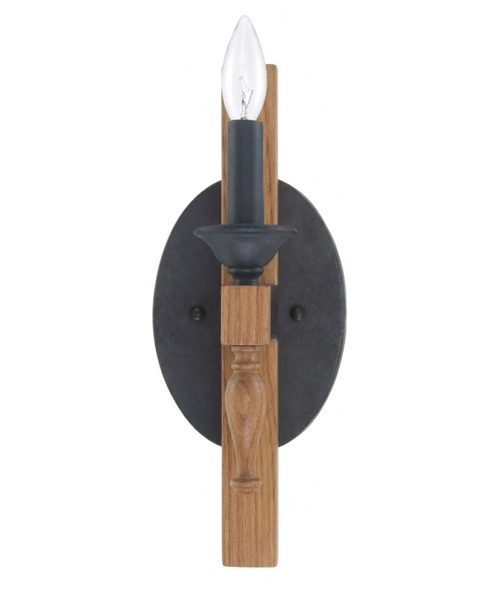 Glenwood 5"W 1-Light Aged Bronze and Distressed Oak Finish Wall Sconce Light Fixture