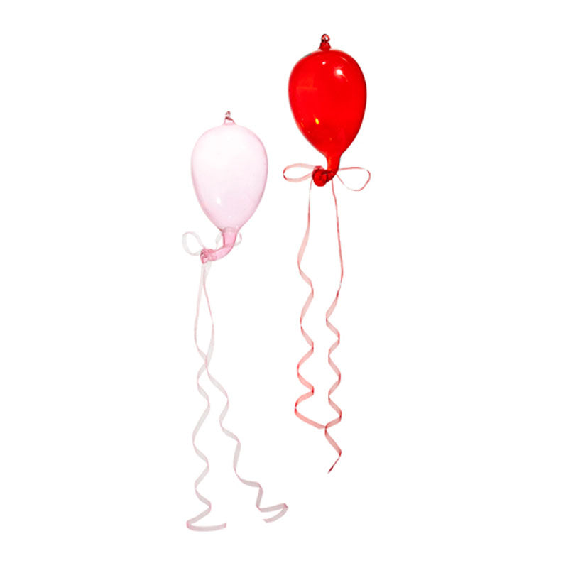 Blown Glass Balloon Ornament Set of 2 by Bethany Lowe — 5.5" Pink & Red Vintage-Style Christmas Ornaments